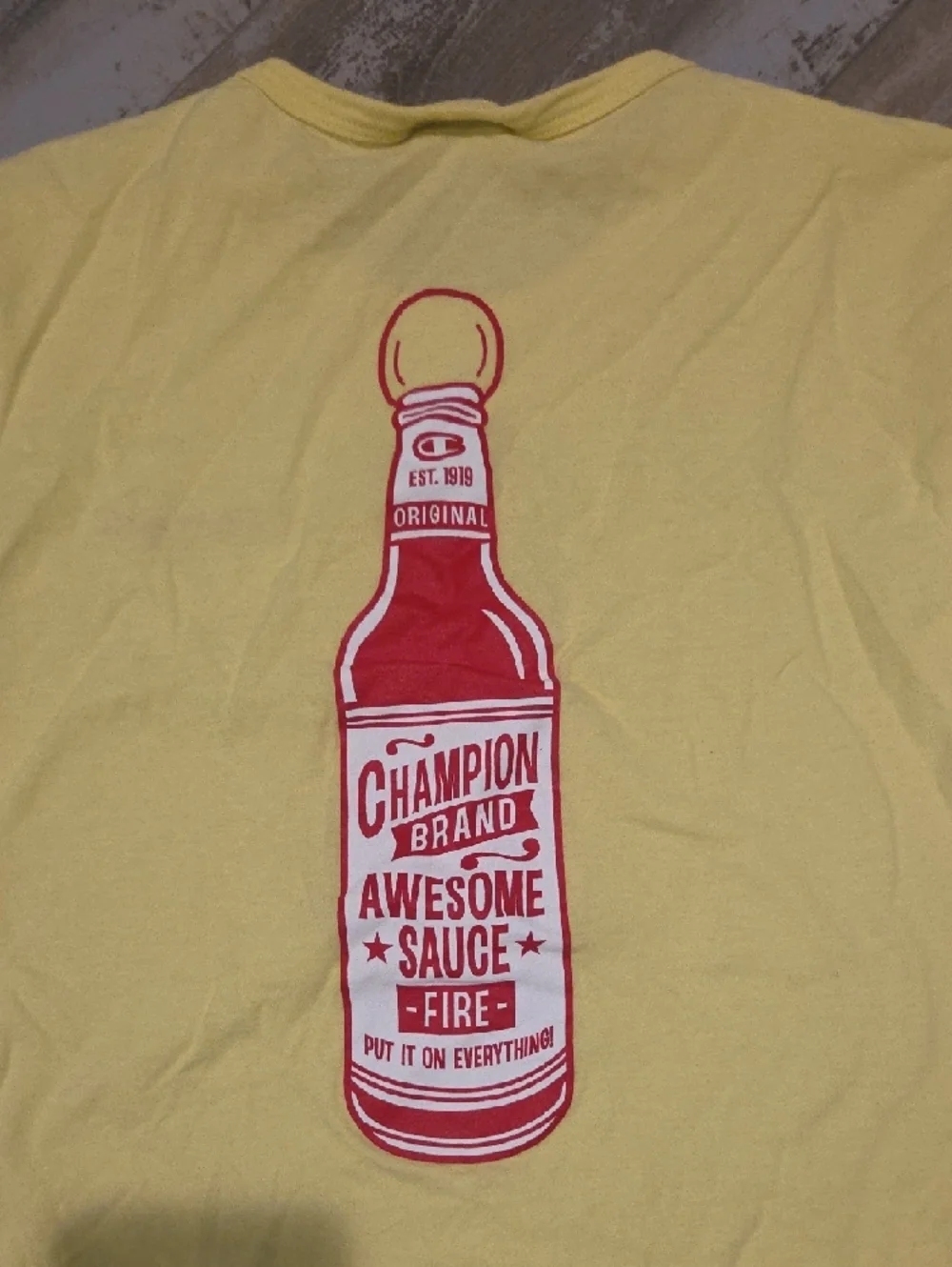 Champion Yellow Short Sleeve Tee with Red Bottle Graphic on Back - Picture 3 of 6